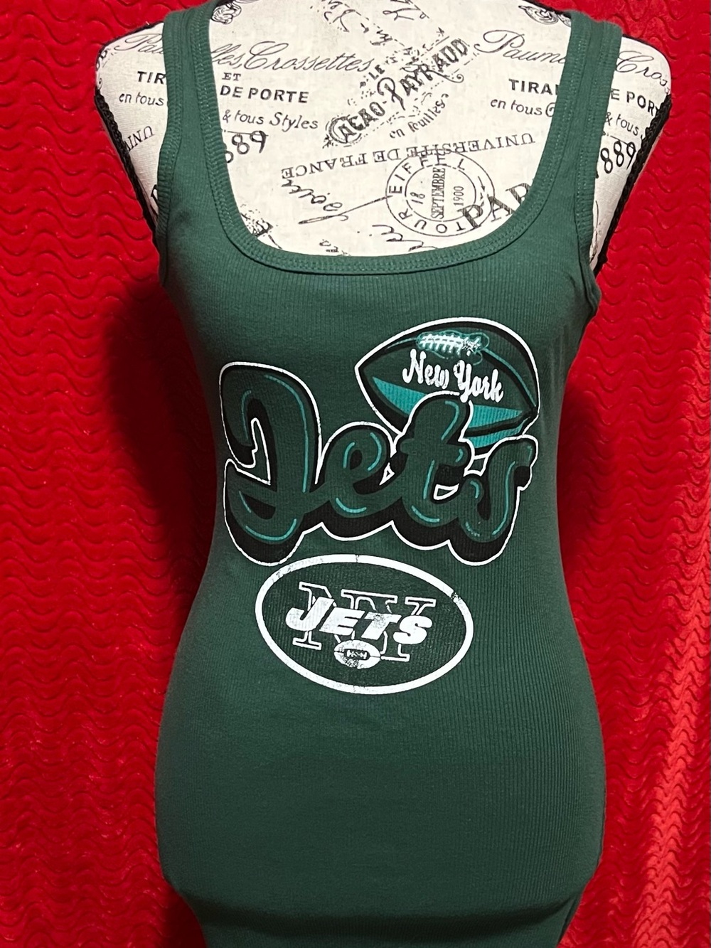 Women’s NFL New York Jets Dark Green Ribbed Tank Top With Retro Worn Graphics